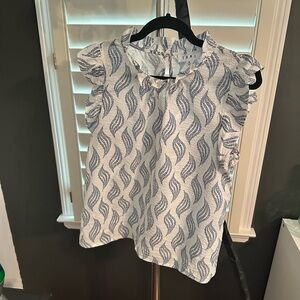 Blue and White Patterned Blouse